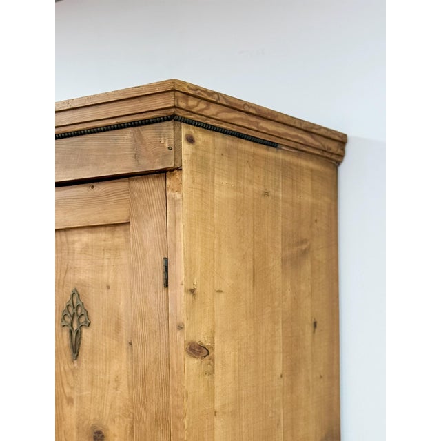 Linen Antique European Pine Wardrobe Two Door Armoire Turned Feet, Natural Wood For Sale - Image 8 of 17