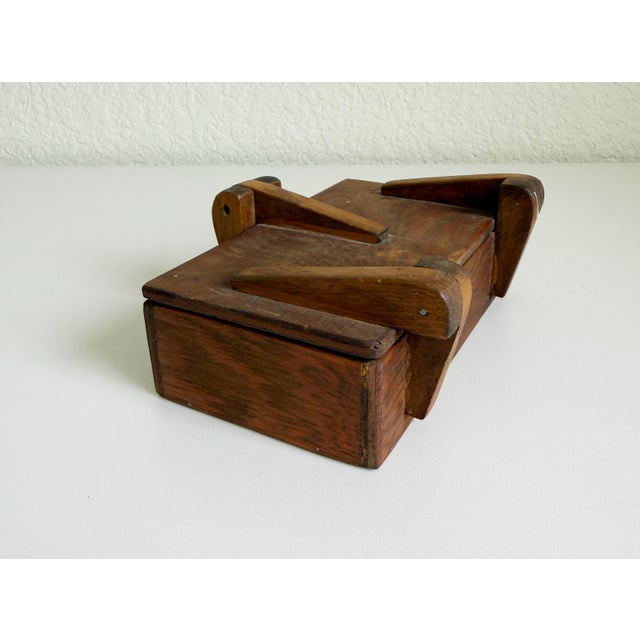 Antique early 20th-century folk art style, handmade painter's box with unique wood hinges and clasp. Unsigned.
