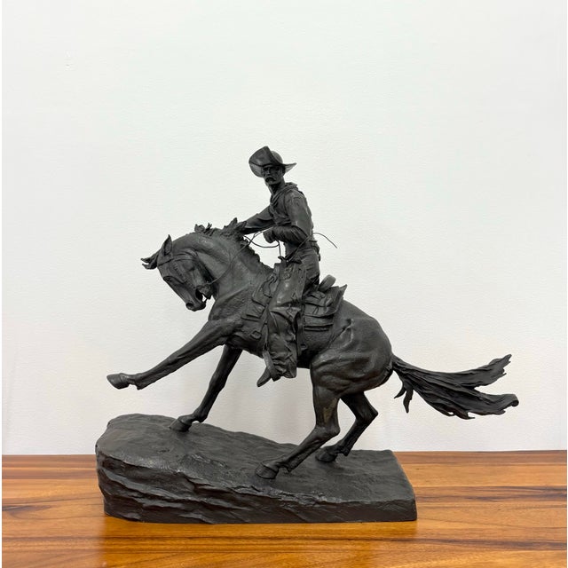 Black Vintage Large Scale Patinated Bronze Frederic Remington Sculpture For Sale - Image 8 of 9