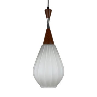 Vintage Pendant Lamp in Glass and Wood from Targetti Sankey, Italy, 1970s For Sale
