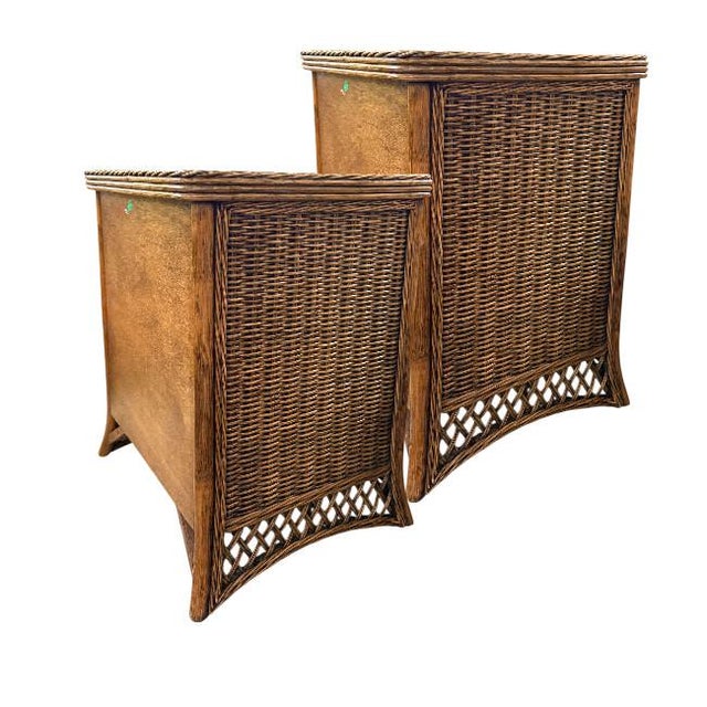 Tommy Bahama Style Woven Rattan Two-Drawer Nightstands – Pair For Sale In West Palm - Image 6 of 8