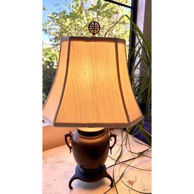 Mid 20th Century Meiji Period Mixed Metal Black and Gold Japanese Style Table Lamp For Sale - Image 4 of 5