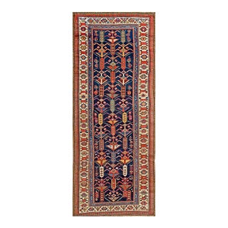 1880s Blue Navy Geomtric Tribal n.w. Persian Carpet 4' X 10' Handmade Wool Rug For Sale