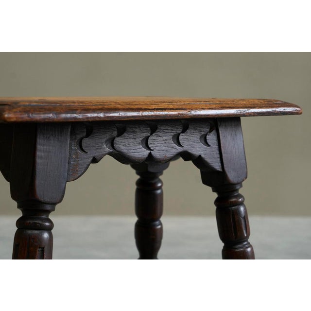 Rustic Stool or Side Table in Turned and Carved Oak, 19th Century For Sale - Image 4 of 14