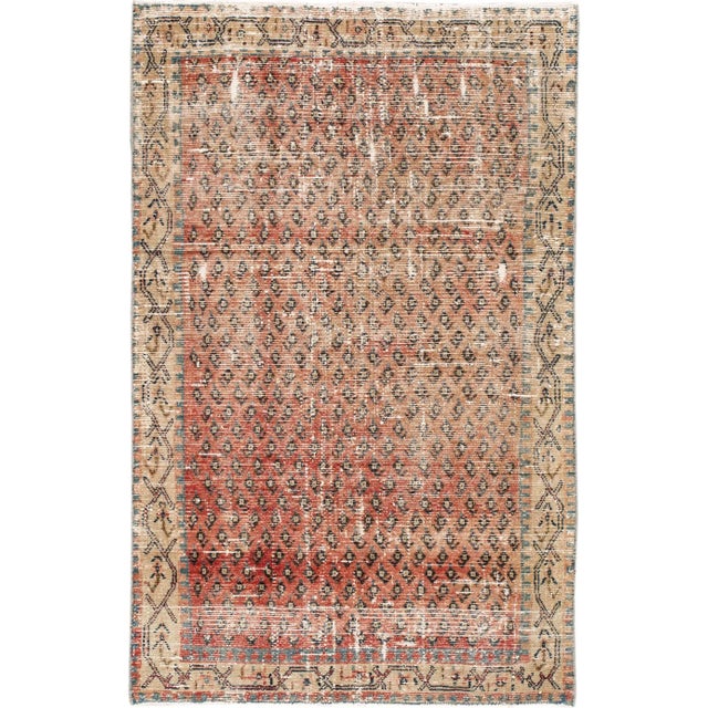 Vintage Persian Distressed Handmade Allover Motif Red Wool Rug For Sale In New York - Image 6 of 6