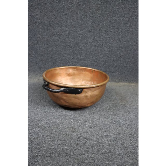 Rustic European Antique Hand-Hammered Copper Bowl With Wrought Iron Handles For Sale - Image 3 of 9