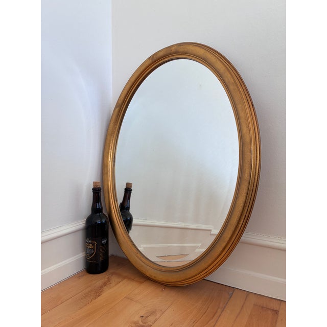 Vintage Oval Giltwood Beveled Mirror – Hollywood Regency, Belgium, 1970s For Sale - Image 4 of 9