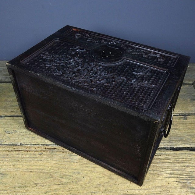 Antique Zitan Wood Carved "Brocade and Flowers" Document Box / Treasure Chest For Sale In Los Angeles - Image 6 of 9