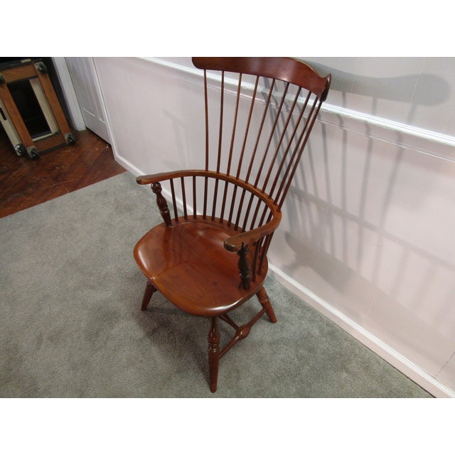 Traditional Duckloe Solid Cherry Fan Back Windsor Arm Chair For Sale - Image 3 of 6