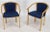 Navy blue wool upholstery midcentury Danish modern pair of barrel chairs.