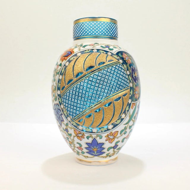 Antique Bohemian Aesthetic Movement Cased Blue & White Enameled Cut Glass Vase For Sale - Image 9 of 9