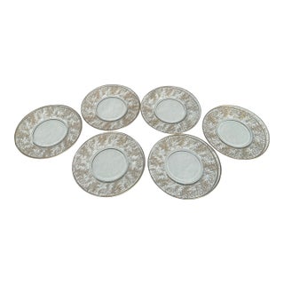 1970s Fostoria Glass Yellow Versailles Collection of Plates With Gold Accents- Set of 6 For Sale