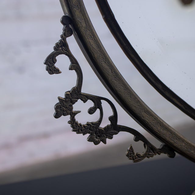 Late 19th to Early 20th Century Art Nouveau Tabletop Metal Vanity Oval Beveled Mirror W/Candle Holders For Sale - Image 6 of 18