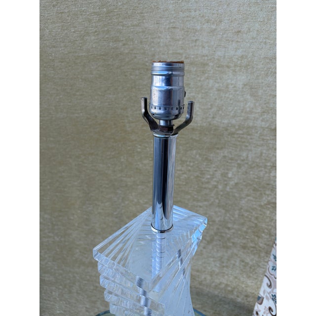 Karl Springer Stacked Lucite Blocks Spiral Floor Lamp in the Karl Springer. Style. Circa 1970s For Sale - Image 4 of 13