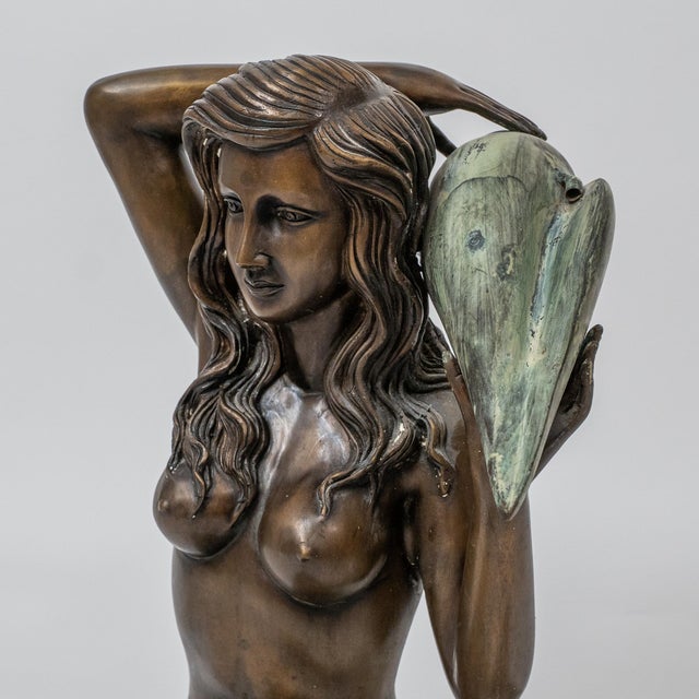 Mid 20th Century Mid 20th Century Cast Bronze Mermaid Sculpture Holding Conch Fountain For Sale - Image 5 of 10
