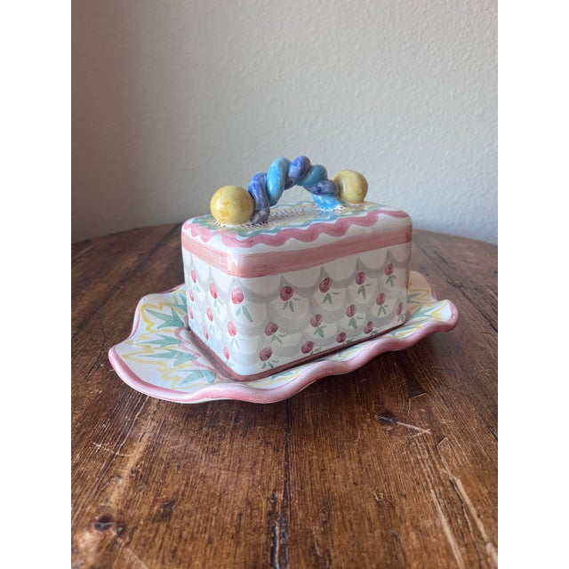 1990s Vintage 1990 Mackenzie Childs Victoria and Richard Butter Dish For Sale - Image 5 of 11