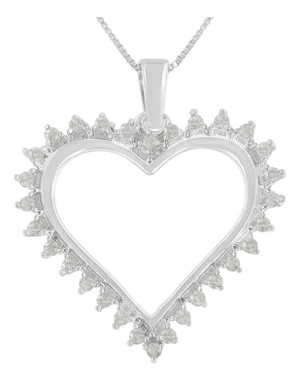 .925 Sterling Silver 1/4 cttw 3-Prong Diamond Open Heart 18" Pendant Necklace (I-J Color, I3 Clarity)