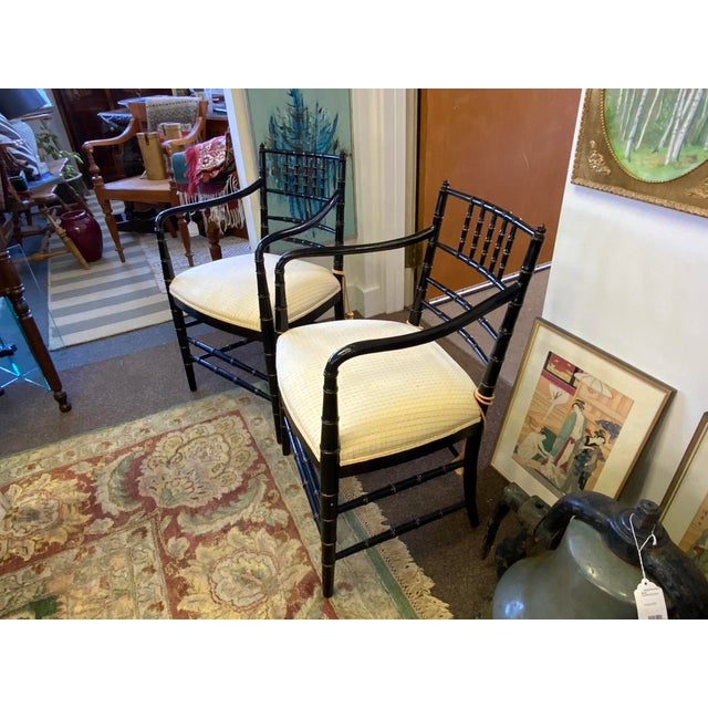 Traditional 20th Century Faux Bamboo Chairs, Pair For Sale - Image 3 of 16