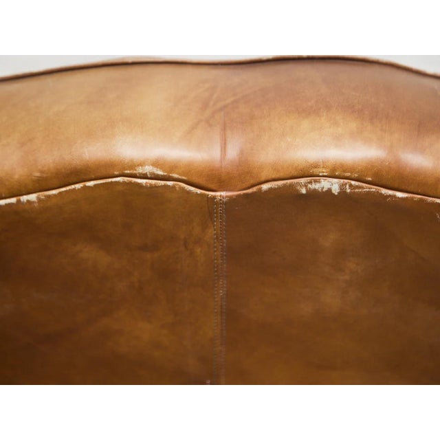 Brown Mid 20th Century Saddle Leather Club Chair With Nailhead Trim For Sale - Image 8 of 12
