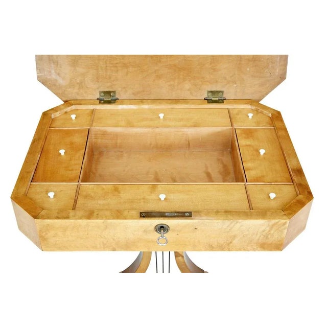 Traditional Antique Swedish Lyre Shaped Occasional Table in Birch For Sale - Image 3 of 10