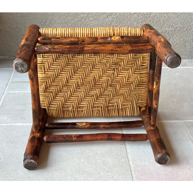 Rustic Chic Mid 20th-Century Hickory Wood & Handwoven Double Twill Plaited Cane Bench For Sale - Image 11 of 18
