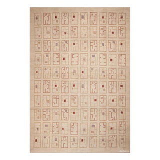 Ivory Cream Large Modern Rustic Tribal Geometric Grid Pattern Rug For Sale