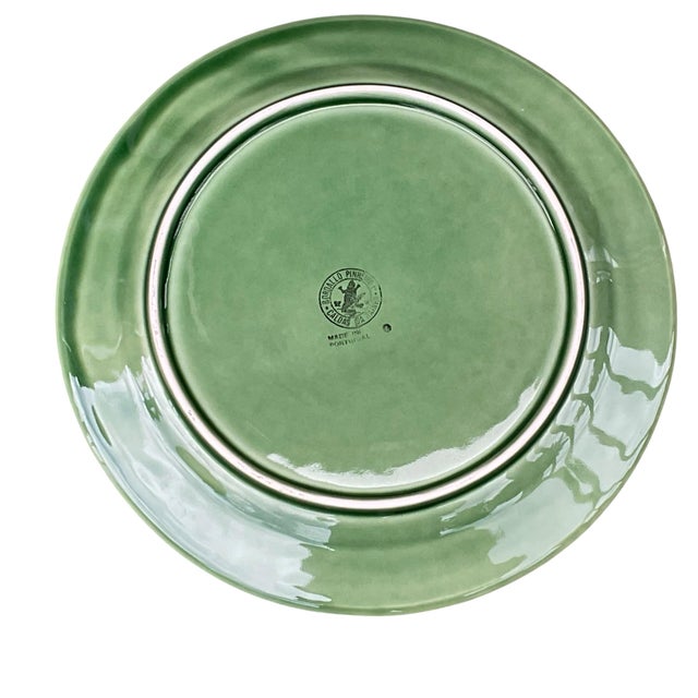 Green Bordallo Pinheiro Bunny Rabbit 4 Dinner Plates Majolica Portugal Late 20th Century For Sale - Image 8 of 9