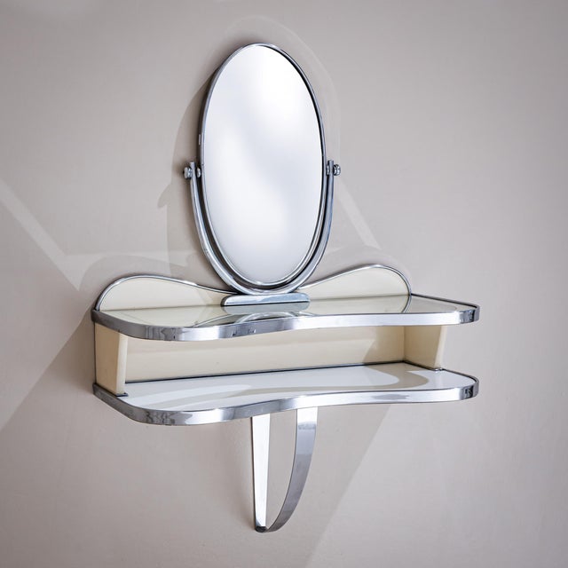 Mid-Century Modern Wall-mounted Vanity Console with Mirror by Gio Ponti, Italy, 1930s For Sale - Image 3 of 11