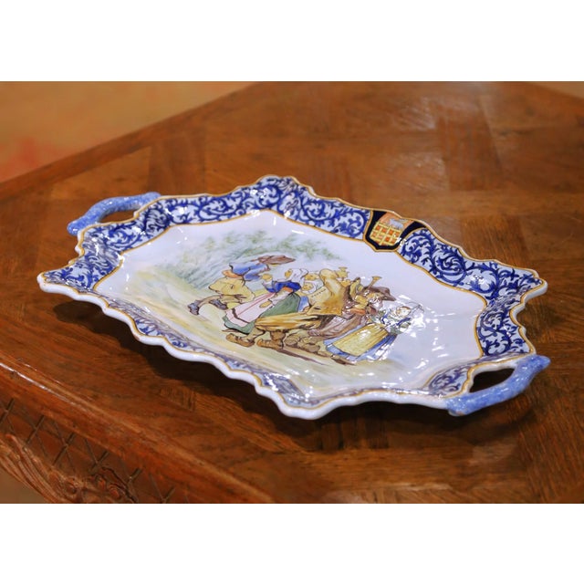 French 19th Century French Porquier-Beau Quimper Faience Tray Platter With Handles For Sale - Image 3 of 11
