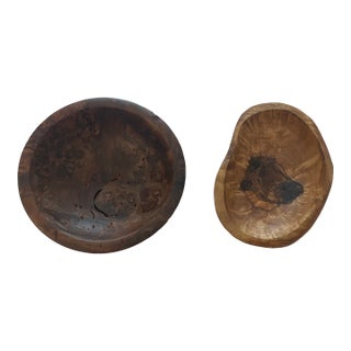 1990s Burl Wood, Olive and Wormy Elm Bowl and Dish, a Pair For Sale