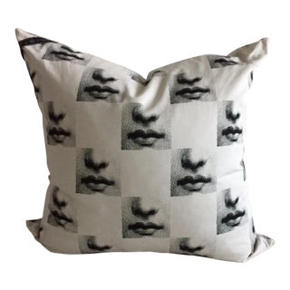 Discontinued Fornasetti “Mouths” Tema E Variazioni Linen Throw Pillow For Sale