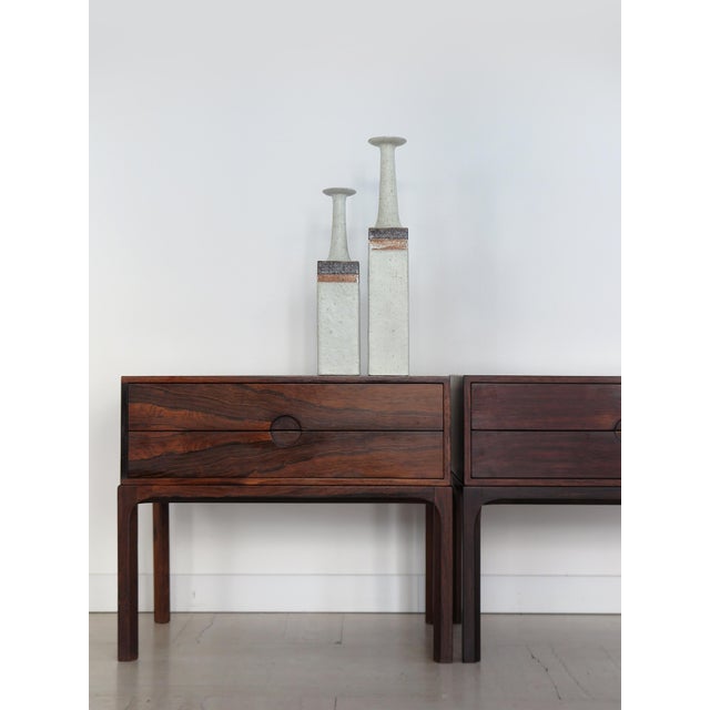 Mid-Century Modern Scandinavian Dark Wood Bedside Tables by Kai Kristiansen for Aksel Kjiersgaard, Denmark, 1960s, Set of 2 For Sale - Image 3 of 17
