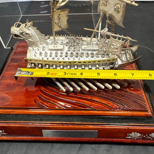 Admiral Yi Turtleship 99% Silver Handmade Korean Geobukseon Model Display Case For Sale In New York - Image 6 of 12