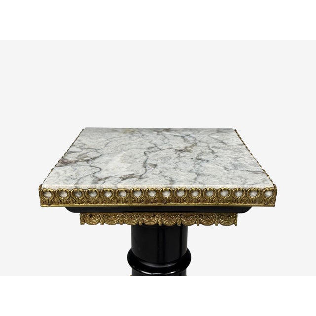 Hollywood Regency, Marble Top Pedestals, Ebonized Wood, Bronze, France, 1960s For Sale - Image 9 of 11