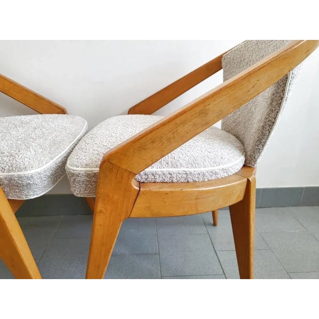 Wood Mid-Century Chairs in Beech & Looped Fabric by Charles Ramos, 1950s, Set of 4 For Sale - Image 7 of 12