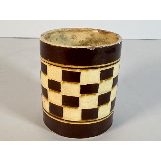Antique Child's Mochaware Mug: Checkerboard Yellowware, Austrian 19th Century For Sale - Image 6 of 10