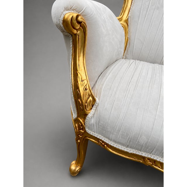 1980s French Louis XVI Gold Velvet Beech Settee For Sale - Image 12 of 16