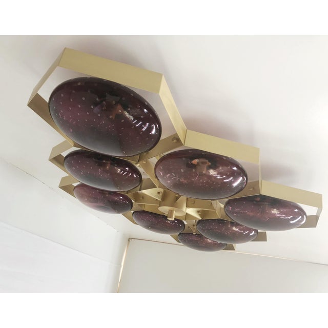Fabio Ltd 21st Century Hive Satin Brass Amethyst Bubbles Murano Flush Mount by Fabio LTD For Sale - Image 4 of 9