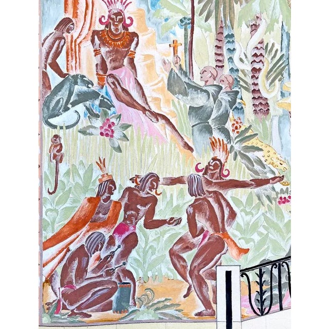 One of the most colorful and masterful Art Deco mural studies we have ever offered, this large gouache painting was...