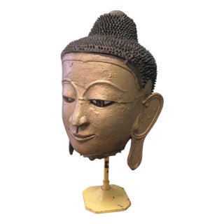 Burmese Buddha Head in Gilt Dry Lacquer For Sale
