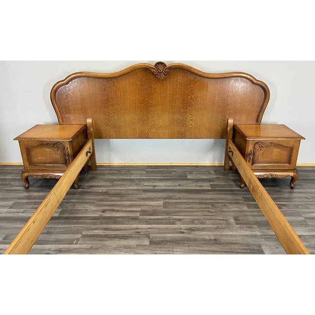 Wood Vintage French Louis XVI Double Bed Frame with Bedside Tables For Sale - Image 7 of 14