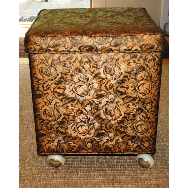 Mid 20th Century Mid Century Vinyl Sewing Ottoman Box Stool For Sale - Image 5 of 8