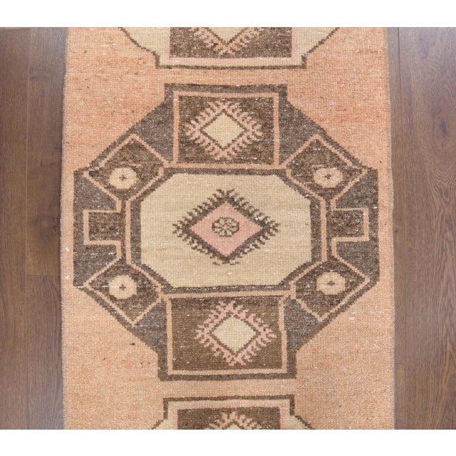 Vintage Turkish Hand-Knotted Wool Cotton Orange Runner Rug For Sale In New York - Image 6 of 9