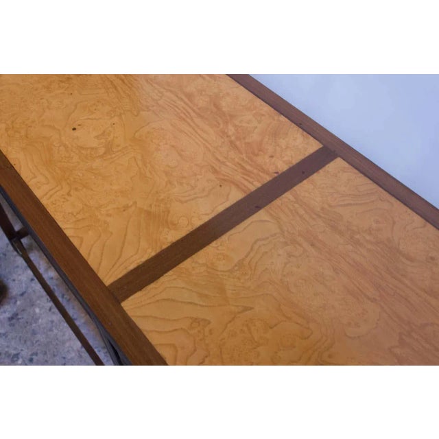 1960s Vintage Michael Taylor "Far East" Console Table for Baker in Oak and Burl Inlay For Sale - Image 5 of 13