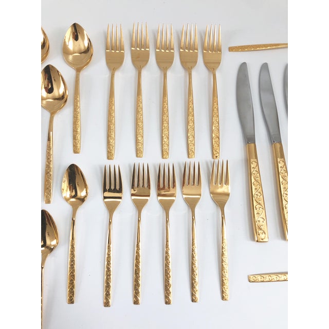 MidCentury Modern Hollywood Regency Gold Plated Flatware Set of 39