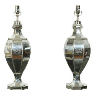 1940s Silver Plated Table Lamps with Bious-et-Augax Armorial Crest - a Pair For Sale