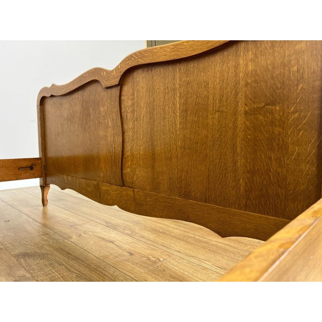 Vintage Louis French Oak Double Bed Frame with Carved Headboard For Sale - Image 9 of 10