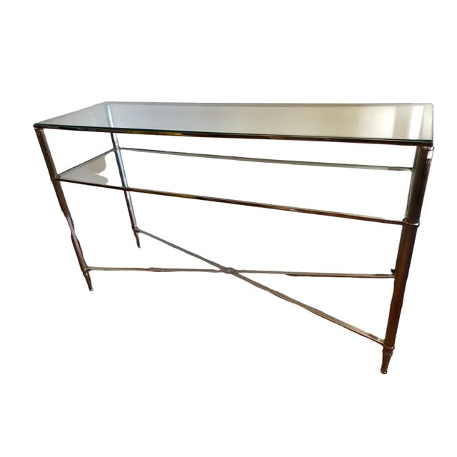 Vintage Nickel and Glass Fluted Console Table For Sale - Image 10 of 10