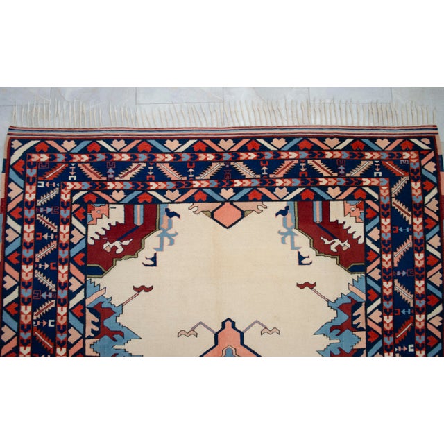 Beige Vintage Nomad Oushak Rug Thin Pile Wool Rug Handwoven Turkish Rug- 6'9 X 9'9 For Sale - Image 8 of 11
