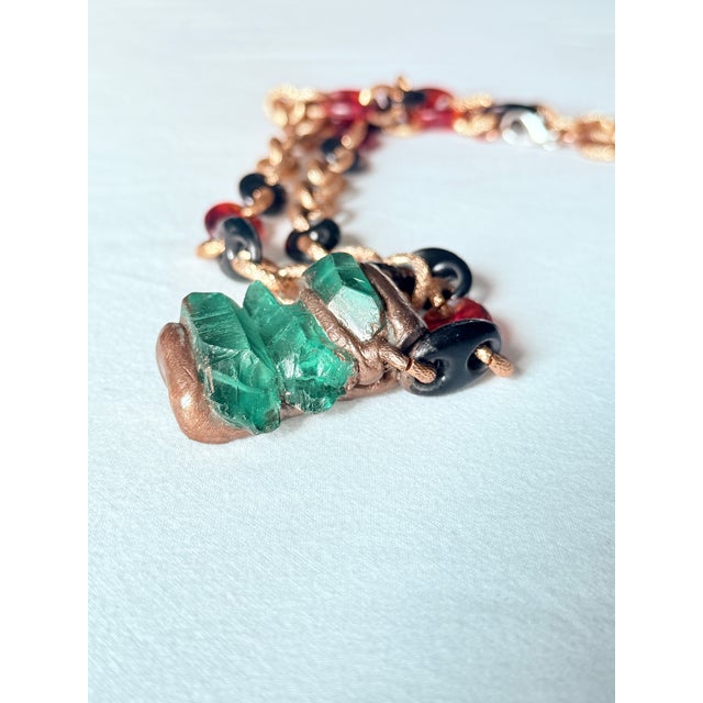Metal Vintage Artisan Green Calcite Mixed Media Statement Pendant Necklace For Sale - Image 7 of 16